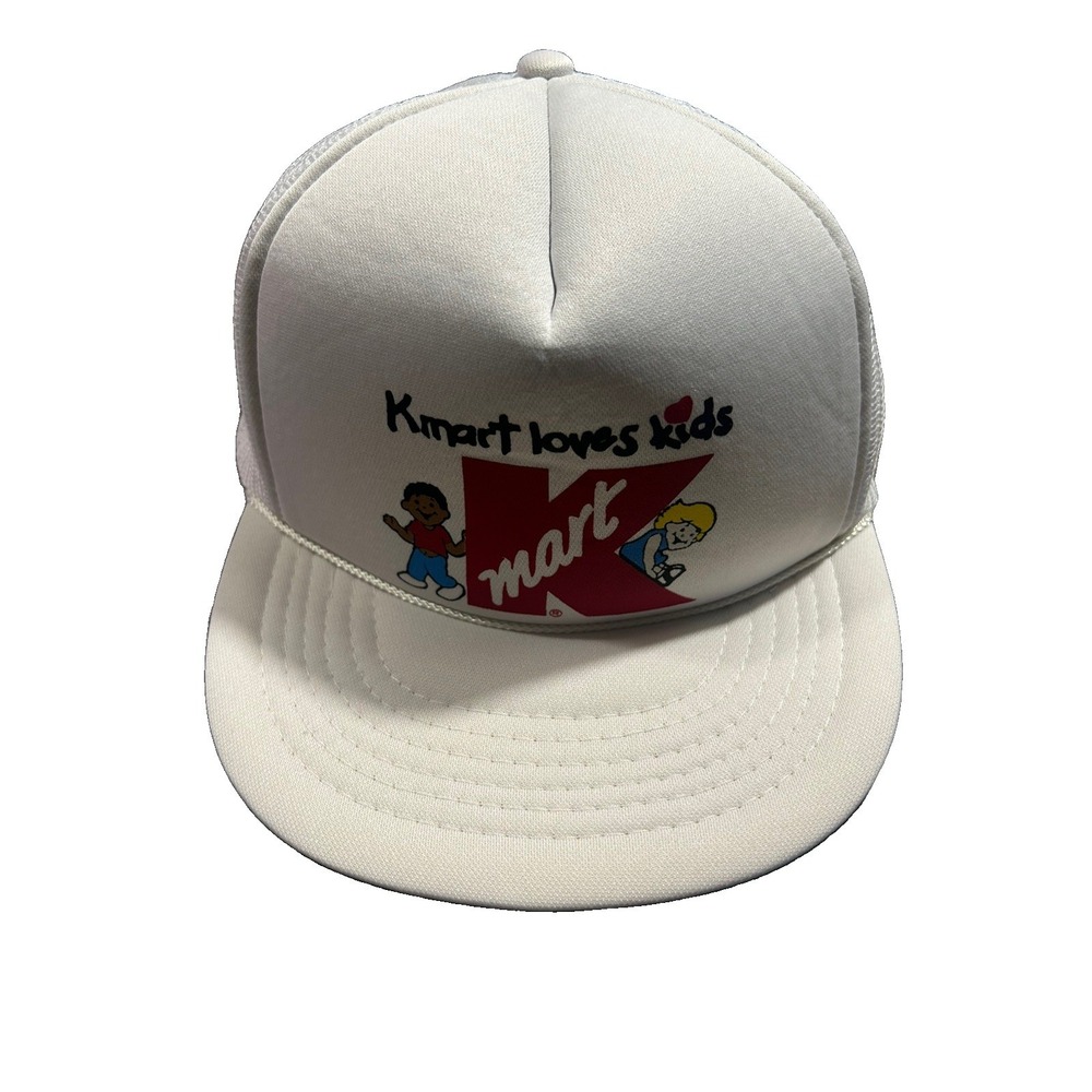 Vintage 1980s K-Mart Loves Kids White Mesh Rope Trucker Snapback Hat Cap